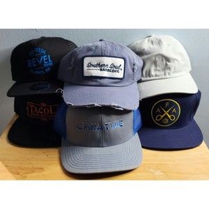 Lot of 6 Adjustable Hats Snapback Trucker Baseball Caps Business Food Mix